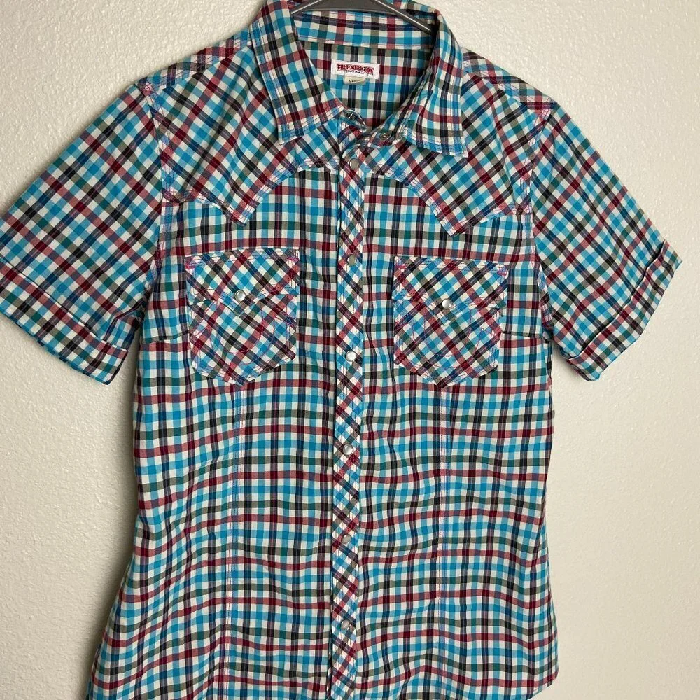 True Religion Short Sleeve Plaid Snap Front Shirt
